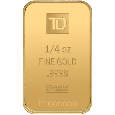 A picture of a 1/4 oz TD Gold Bar